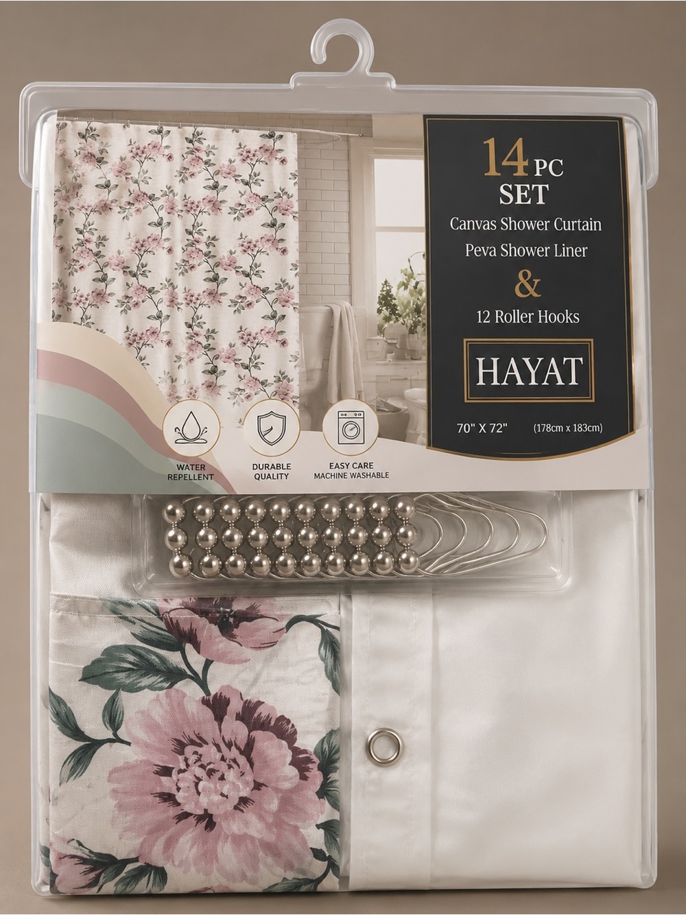 Floral Canvas Shower Curtain Set - Pink & White🌸
